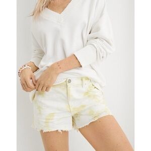 Aerie Distressed Tie-Dye Denim Shorts Yellow White Size XL